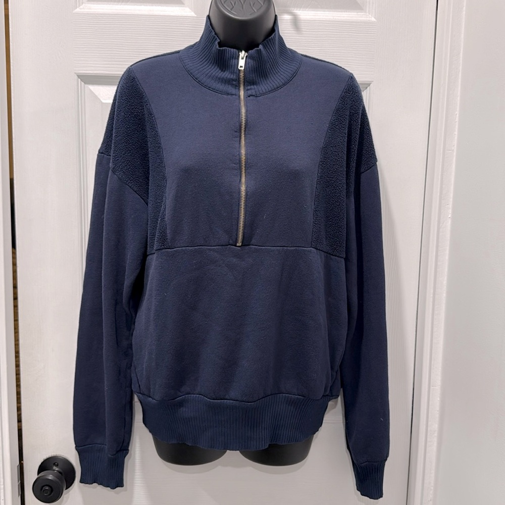 Michael Stars Half Zip Fleece Detail Pullover Sweatshirt